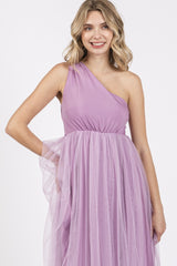 Lavender One Shoulder Tulle Maxi Dress