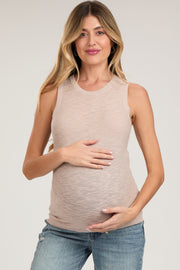 Taupe Knit Sleeveless Maternity Top