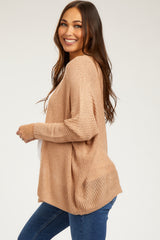 Beige Knit Dolman Sleeve Maternity Cardigan