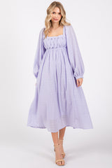 Lavender Criss Cross Front Square Neck Long Sleeve Maternity Midi Dress