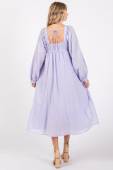 Lavender Criss Cross Front Square Neck Long Sleeve Midi Dress