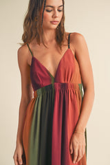 Multi-Color Ombre Chiffon V-Neck Maxi Dress