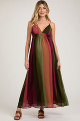 Multi-Color Ombre Chiffon V-Neck Maternity Maxi Dress