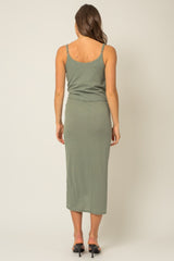 Sage Sleeveless Ribbed Waist Tie Wrapped Hem Dress