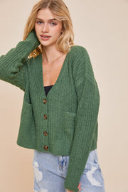 Green V-Neck Pocket Cardigan Top