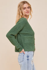 Green V-Neck Pocket Cardigan Top