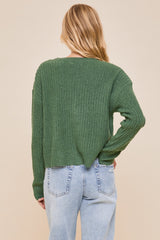 Green V-Neck Pocket Cardigan Top