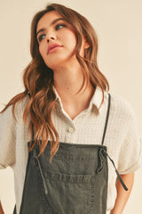 Charcoal Front Pocket Short Overalls