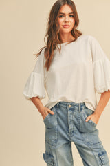 White Drop Shoulder Puff Sleeve Maternity Top