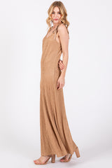 Mocha Textured Tie Strap Midi Dress