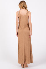 Mocha Textured Tie Strap Midi Dress