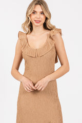 Mocha Textured Sleeveless Ruffle Slit Maxi Dress