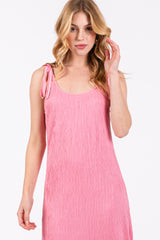 Pink Textured Tie Strap Midi Dress