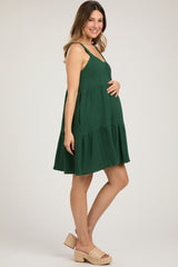 Forest Green Sleeveless Tiered Ruffle Hem Maternity Dress