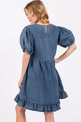 Blue Chambray Puff Sleeve Dress