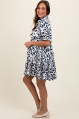 Navy Printed Collared Tiered Maternity Dress