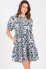 Navy Printed Collared Tiered Maternity Dress