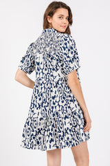 Navy Printed Collared Tiered Dress