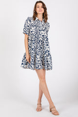 Navy Printed Collared Tiered Dress