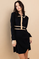 Black Basic Collared Sweater Mini Dress