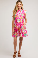 Fuchsia Floral Ruffle Tiered Maternity Dress