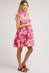 Fuchsia Floral Ruffle Tiered Maternity Dress