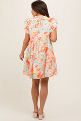 Orange Floral Ruffle Tiered Maternity Dress