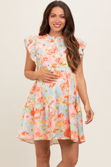 Orange Floral Ruffle Tiered Maternity Dress