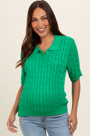 Green Knit Button Collared Maternity Top