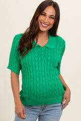 Green Knit Button Collared Maternity Top