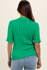 Green Knit Button Collared Maternity Top