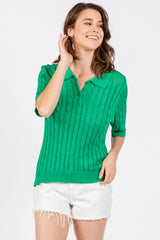 Green Knit Button Collared Maternity Top