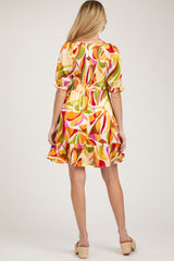 Yellow Abstract Print Smocked Maternity Dress