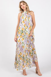 White Floral Halter Maxi Dress