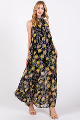 Black Floral Halter Maxi Dress