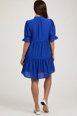 Royal Blue Buttoned Down Short Sleeve Maternity Dress