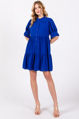 Royal Blue Buttoned Down Short Sleeve Dress