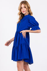 Royal Blue Buttoned Down Short Sleeve Dress