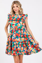 Green Floral Mock Neck Maternity Dress