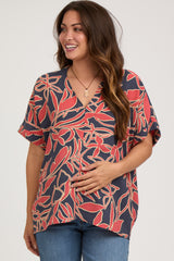 Navy Floral Short Sleeve Maternity Blouse