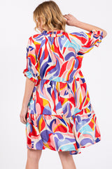 Red Multi-Color Patterned Ruffle Tiered Dress