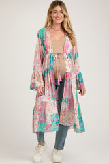 Multicolor Floral Patchwork Print Maternity Coverup