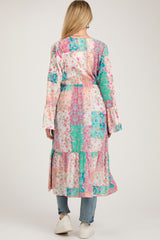 Multicolor Floral Patchwork Print Maternity Coverup