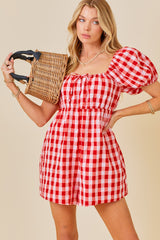 Red Gingham Cutout Romper