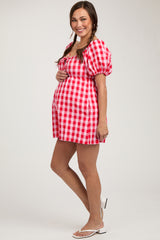 Red Gingham Cutout Maternity Romper