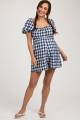 Navy Blue Gingham Cutout Maternity Romper