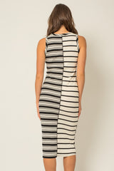 Ivory Striped Sleeveless Midi Dress