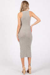 Heather Grey Sleeveless Ribbed Fitted Midi Dress