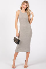 Heather Grey Sleeveless Ribbed Fitted Midi Dress