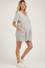 Heather Grey Button Down Maternity Romper